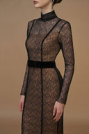 Lace Stand Collar Mermaid Gown With Velvet Bow Belt for women, from IHF ATELIER, The Viet Concept 
