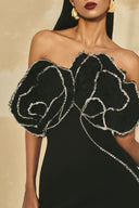 L' SCARLETT • Draped Crystal Floral Off-Shoulder Mini Dress