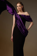 IHF ATELIER • Black Crepe & Purple Silk Asymmetric Draped Column Gown