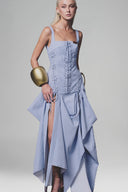Blue Tie-up Split Maxi Dress for women, from Keira Tong, The Viet Concept 
