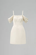 Ivory Corset Mini Dress with Ruffled Sleeves and Crystal Embellishment for women, from IHF STUDIO, The Viet Concept 