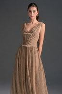 IHF STUDIO • Vine Guipure Lace V-Neck Crystal Bow Midi Dress