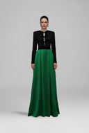 V-Cut Column A-Line Gown Black Green Long Sleeve Velvet Bow for women, from IHF ATELIER, The Viet Concept 