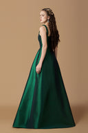 A-Line Dark Green Silk Taffeta Gown With Hand-Braided Crystal Strap for women, from IHF ATELIER, The Viet Concept