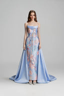 VONTIER DE MONTIER • Songbird Hand-Embroidered Taffeta Column Gown With Detachable Overskirt
