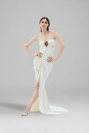 LA VIERGE • Tiempo Gathered Satin Train Maxi Gown