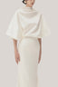 White Kieu Trumpet Asymmetric Satin Maxi Skirt for women, from TINH, The Viet Concept 