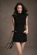 KEIRA TONG • Fringe Draped High-Neck Corset Top