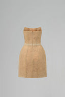 Beige Floral Mesh Lace Corset Bell Mini Dress with Crystal Waist for women, from IHF SUDIO, The Viet Concept 