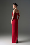 IHF STUDIO • Noir Crimson Crystal Off-Shoulder Silk Taffeta Corset Gown