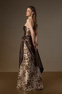 IHF ATELIER • Rose Branch Brocade Bustier A-Line Gown With Draped Cape