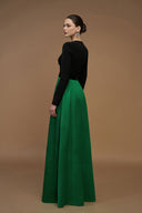 V-Cut Column A-Line Gown Black Green Long Sleeve Velvet Bow for women, from IHF ATELIER, The Viet Concept 