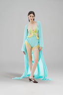 LA VIERGE • Turquesa Trailing Chiffon Duster Coat