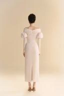 LINH PHUNG • Vanille Velvet Corset Midi Dress with Gold Brooch Details