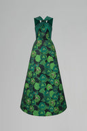 Emerald Green A-Line Gown – Taffeta Floral Jacquard Crystal Tie for women, from IHF ATELIER, The Viet Concept 
