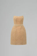 Beige Floral Mesh Lace Corset Bell Mini Dress with Crystal Waist for women, from IHF SUDIO, The Viet Concept 