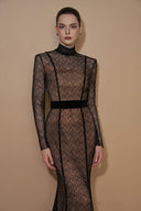 Lace Stand Collar Mermaid Gown With Velvet Bow Belt for women, from IHF ATELIER, The Viet Concept 