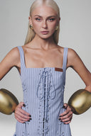 Blue Tie-up Split Maxi Dress for women, from Keira Tong, The Viet Concept 