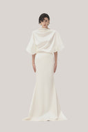 White Xuan Di Straight Batwing Sleeved Satin Top for women, from TINH, The Viet Concept 