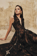 L' SCARLETT • Flared Crystal Floral Sequin Lace Midi Dress