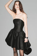Black Evie Strapless Flared Mini Dress frow women, from HUONG, The Viet Concept 