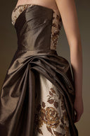 IHF ATELIER • Rose Branch Brocade Bustier A-Line Gown With Draped Cape