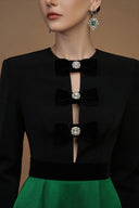 V-Cut Column A-Line Gown Black Green Long Sleeve Velvet Bow for women, from IHF ATELIER, The Viet Concept 