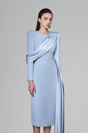Topzen Sheath Square Shoulder Cotton Silk Midi Dress for women, from White Plan, Teh Viet Concept 