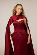 21SIX • Samara Silk Taffeta Crystal-Embellished Cape Gown