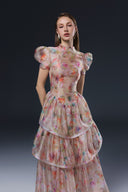 Melarose Beige Chiffon Floral Evening Dress for women, from JOSEPHINE, The Viet Concept