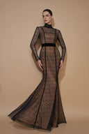 Lace Stand Collar Mermaid Gown With Velvet Bow Belt for women, from IHF ATELIER, The Viet Concept 