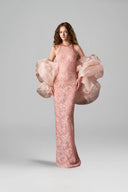 IHF STUDIO • Lunaria Crystal Halter Mesh Lace Maxi Dress