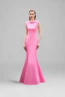 Mermaid Pink Crystal Bertha Collar Shimmer Silk Evening Gown Luxury for women, from IHF ATELIER, The Viet Concept
