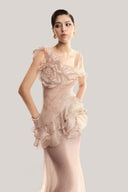 Beige Floral Wrap Midi Dress for women, from MUST HAVE, The Viet Concept 