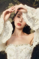 LINH PHUNG • Elowen Ivory Floral Lace Embroidered Corset Off-Shoulder Maxi Gown