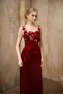 ROSEE de MATIN • Red Velvet Embroidery I-line Dress