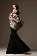 IHF ATELIER • Black Crepe & Grey Taffeta Crystal-Embellished Mermaid Gown