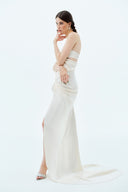 LA VIERGE • Tiempo Gathered Satin Train Maxi Gown