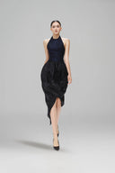 SORAMAME • Nocturne Metallic Chiffon Halter Sheath Dress