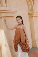 LINH PHUNG • Floreth Couture Rose-Embellished Mullet Top & Pleated Mesh Skirt Set