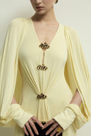 Marseille Dress Draped V Neck Jersey Gown for women, from JENNY K TRAN, The Viet Concept 