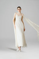 White Mei Convertible Silk Organza Mesh Maxi Dress for women, from DANG PHONG DESIGNER, The Viet Concept