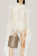 Yellow Lanata Blouson Flute Sleeved Chiffon Extra Short Length Set for women, from Das La Vie, The Viet Concept 