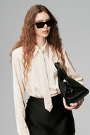 Cream Brown Reese Oversized Polka Dot Silk Shirt for women, from HUONG, The Viet Concept 