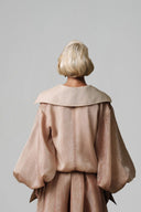 Brown Rêve Set with Draped Volume Blouse & Maxi Skirt for women, Guyehi Studio, The Viet Concept 