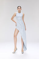 Lace Denim Asymmetric Floor-Length Warble Dress for women, from SORAMAME, The Viet Concept