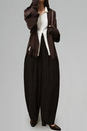 Brown Twill Peach Finished Double-Layer Cuff Oversized Shirt for women, from LECIA, The Viet Concept 