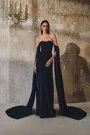 L' SCARLETT • Celestine Crystal Embellished Off-Shoulder Chiffon Maxi Gown