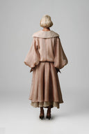 Brown Rêve Set with Draped Volume Blouse & Maxi Skirt for women, Guyehi Studio, The Viet Concept 