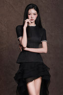SANT SOUCI • Minuit Couture Tiered Organza Mini Skirt with Cathedral Train
